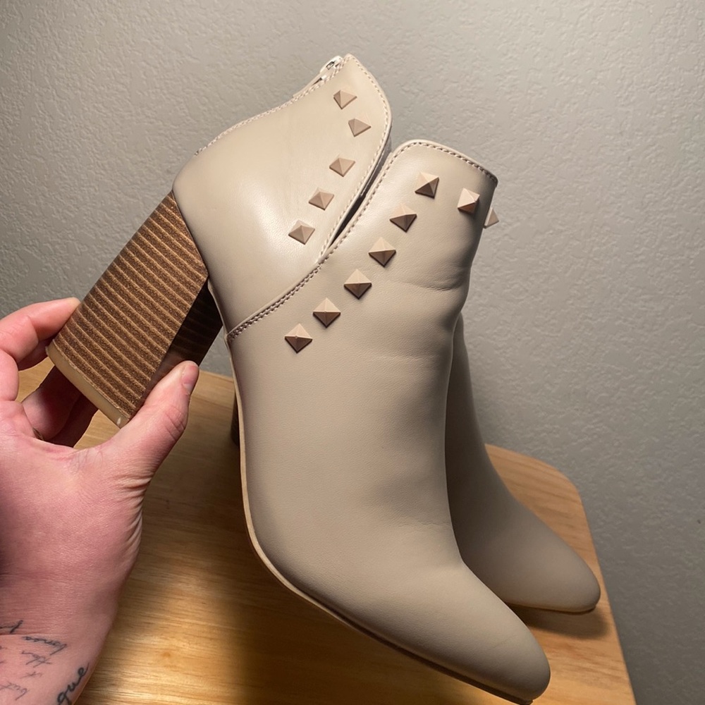 Tan Heeled Bootie w/ Nude Studs